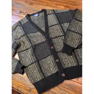Knights Bridge Cardigan Vintage 80's Sweater‎ Black Beige Men's Large
